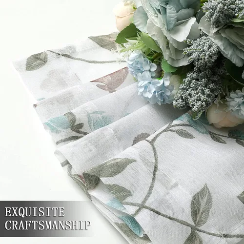 Miniatura 7 de Tollpiz - Cortinas cortas de gasa con estampado floral, con diseño de mariposas y flores azules, cortina de media ventana con bolsillo para barra