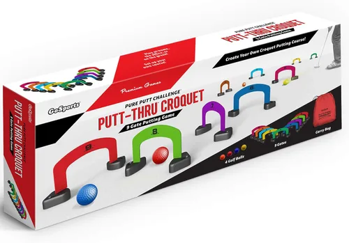 Miniatura 5 de GoSports Putt-Thru Juego de Croquet de Golpeo - Incluye 9 Puertas, 4 Bolas de Golf y Bolsa de Transporte - ¡Juega en Casa, en la Oficina