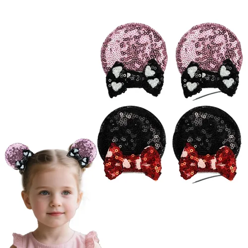 Miniatura 9 de Pinzas para orejas de ratón con lazo de lentejuelas brillantes, 2 pares, pasadores de pelo para niñas, accesorios para el cabello para decoración