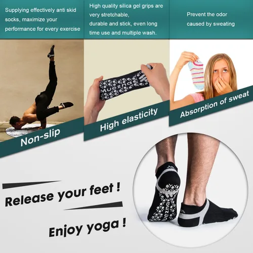 Miniatura 7 de Muezna - Calcetines antideslizantes para hombre para yoga pilates barre Bikram fitness hospital con agarre