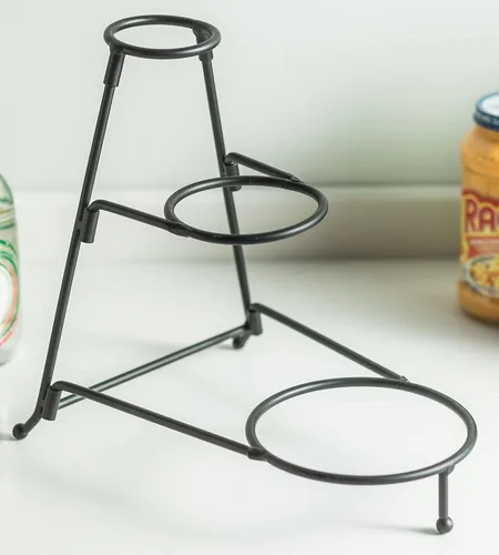Miniatura 8 de YHOSSEUN Soporte de 3 niveles para servir con juego de 3 tazones ovalados de porcelana para servir con soporte de metal plegable más grueso
