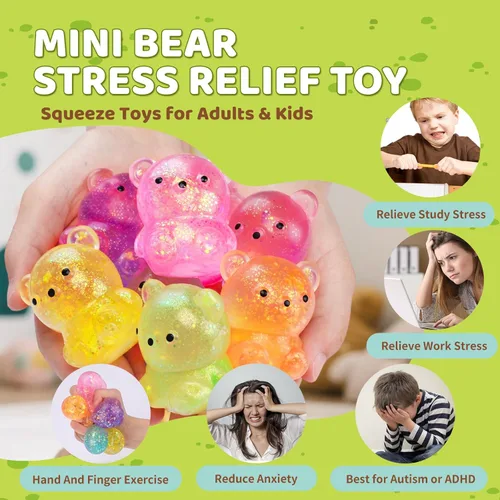 Miniatura 4 de 12Pack Juguetes de Apretar Esponjosos, Linda Pelota de Oso para Apretar, Bolas de Estrés para Alivio del Estrés, Juguetes para Tirar y Estirar