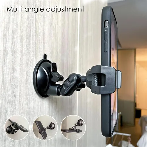 Miniatura 4 de Soporte universal para teléfono de ducha con espejo, multidireccional doble con ventosa giratoria de 360 grados, soporte de montaje en pared