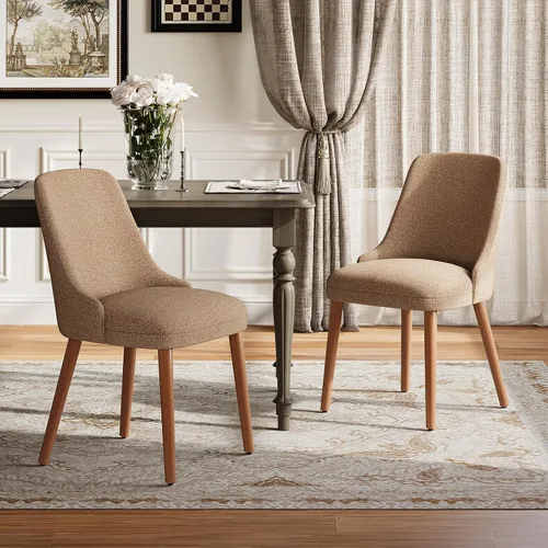 Miniatura 16 de MALOL Juego de 4 sillas de comedor tapizadas con patas de madera, sillas de cocina acolchadas con respaldo alto para comedor, restaurante y Beige-New