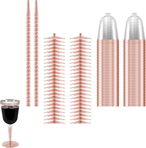 Miniatura 7 de 50 copas de vino desechables de plástico con borde de oro rosa, tamaño grande, 9.98 oz. BloominGoods - Vasos para bodas y eventos