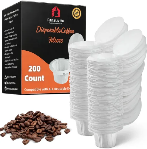 Miniatura 10 de 100 unidades de filtros K Cup Fanativita desechables con diseño de tapa inteligente, se ajustan a todas las tazas K reutilizables para Keurig