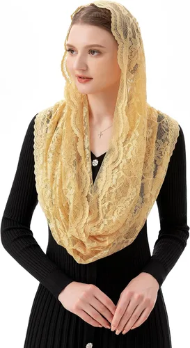 Miniatura 2 de PAMOR Infinity Chapel Veil Floral Latin Mass Head Cover Lace Scarf Mantilla Velos para Iglesia