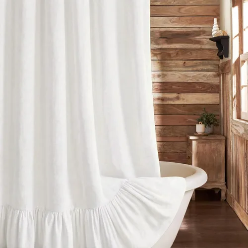 Miniatura 15 de Cortina de estilo rústico con dobladillo y volantes, de lino para baño, tela natural rústica de estilo clásico, 48 x 72 pulgadas (ancho x largo)