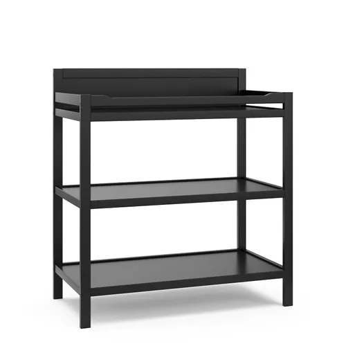 Storkcraft Cambiador Alpine (negro) – Cambiador de guardería con certificado GREENGUARD Gold, incluye cambiador resistente al agua, 2 estantes para