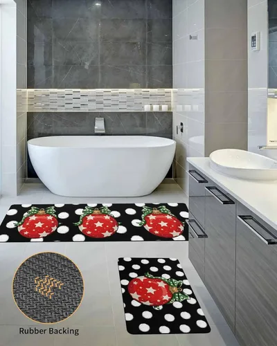 Miniatura 5 de Tapete de baño de Navidad con luces rojas para bañera, antideslizante, de secado rápido y absorbente, tierra de diatomeas, ducha, fregadero