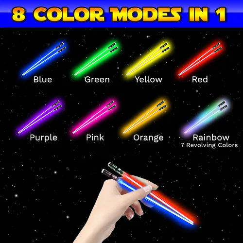 Miniatura 5 de LIGHTSABER CHOPSTICKS LIGHT UP STAR LED WARS Glowing Light Saber Chop Sticks REUSABLE Sushi Lightup Sabers Removable Handle Dishwasher Safe 8