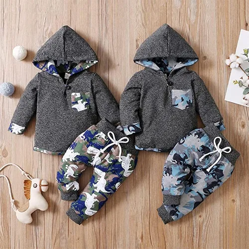 Miniatura 7 de FOCICI Ropa de bebé para niños pequeños trajes de primavera e invierno sudadera con capucha con bolsillo pantalones de dinosaurio