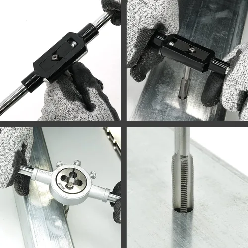 Miniatura 5 de GMTOOLS Juego de brocas combinadas y sacabocados con adaptador de cambio rápido de 13 piezas, 6 tamaños SAE: 6-32NC a 1/4-20NC, 6 tamaños métricos