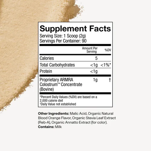 Miniatura 8 de ARMRA Polvo de Colostro Naranja Sangre Salud intestinal y reducción de hinchazón Piel y cabello Inmunidad Keto, sin gluten y sin grasa