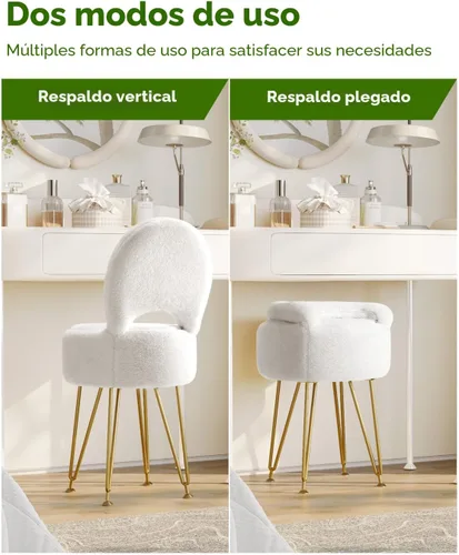 Miniatura 5 de GREENSTELL Taburete pequeño de tocador con almacenamiento y respaldo plegable, 13 x 13 x 17.7 pulgadas, otomana suave de piel sintética para Blanco