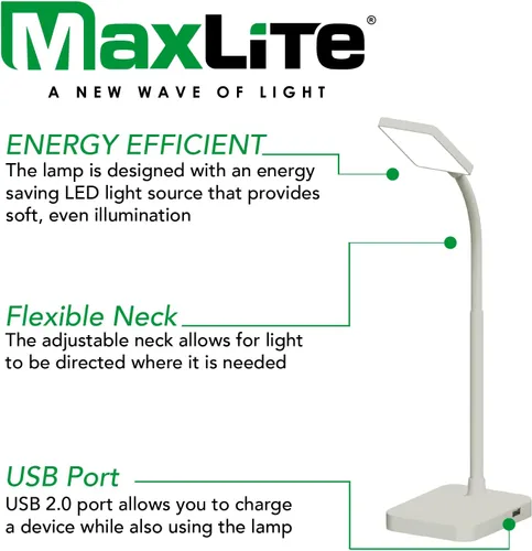 Miniatura 3 de MaxLite LAMPARA DE Escritorio LED 4W Delgado 3000K, Puerto USB, Acabado Blanco