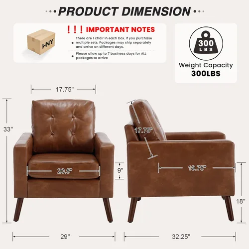 Miniatura 2 de HNY Sillón moderno de mediados de siglo, silla decorativa de piel sintética con botones y reposabrazos, silla tapizada para sala de estar