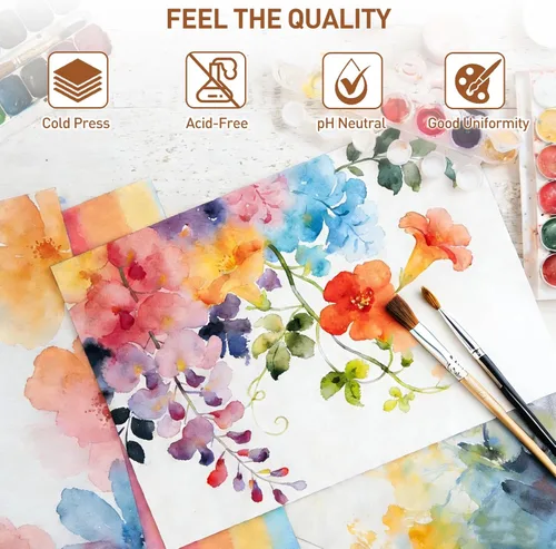 Miniatura 3 de MAXECHO 20 hojas de papel de acuarela de prensa en frío, papel de dibujo de color de agua de algodón de 9 x 12 pulgadas, 140 libras/10.58 oz/m²