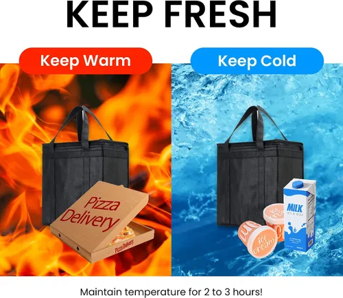 Miniatura 60 de NZ home Bolsa térmica XXL aislada y calentador de alimentos para entrega y compras de comestibles con parte superior con cremallera, color negro