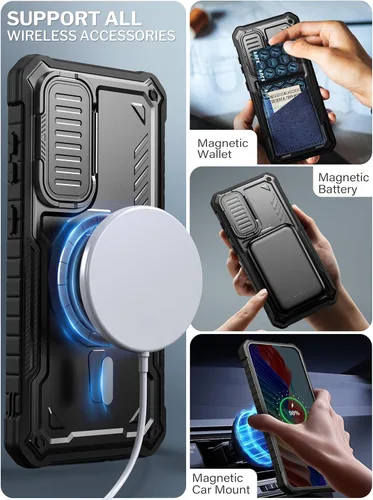 Miniatura 5 de ExoGuard Funda para Samsung Galaxy S24 con protector de pantalla, funda protectora de goma de cuerpo completo con cubierta de cámara y función atril