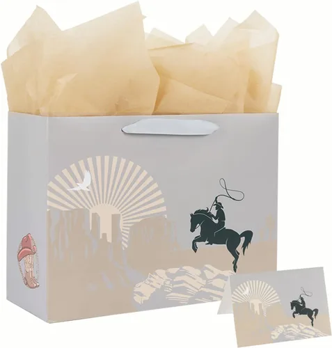 ysmile Bolsa de regalo de vaquero para hombres y niños, bolsa de papel grande de 13 pulgadas, pañuelo, individual 1 paquete