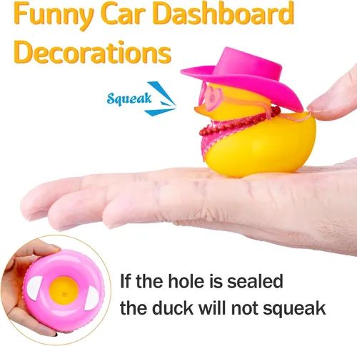 Miniatura 5 de wonuu Decoración de coche de pato de goma, accesorios para automóvil, adorno para tablero de instrumentos con sombrero de vaquero occidental, anillo