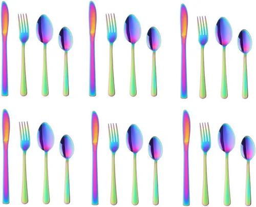 Miniatura 24 de BuyGo - Juego de cubiertos de acero inoxidable de 32 piezas, juego de 8 cubiertos, incluye cuchillo, tenedor, cuchara, cuchara de té para 8 personas
