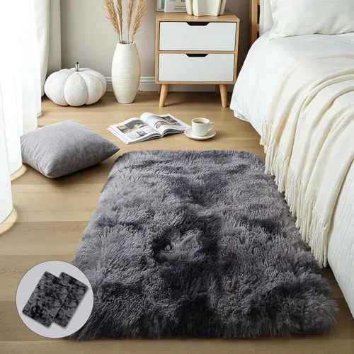 Miniatura 68 de KICHOWUA - Tapete grueso y esponjoso de 3 x 5 pies, color negro, ultrasuave, lavable, antideslizante, acogedor y peludo, para sala, dormitorio
