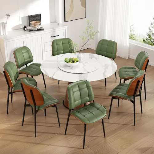 Miniatura 22 de Silla de comedor, moderna de mediados de siglo con cojín grueso, sillas de cocina tapizadas de piel sintética con respaldo de madera curvada de Beige