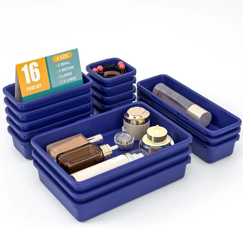 Miniatura 26 de Juego de 6 organizadores de cajones, organizador divisor de cajones de maquillaje de 3 tamaños con almohadillas antideslizantes, contenedores