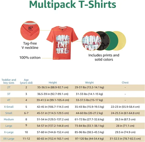 Miniatura 6 de Tienda Essentials Camiseta de manga corta con cuello en V para niños y niños pequeños (cebra previamente manchada), multipaquetes