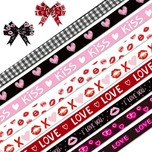 On-Airstore 9 cintas decorativas para el día de San Valentín, 3/8 pulgadas, grogrén de poliéster, beso de amor, corazón, palabras "I Love You", 3