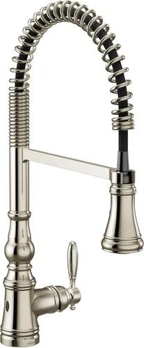 Miniatura 15 de Moen WeymouthBrushed Gold S73104BG - Grifo de cocina con resorte de preenjuague de un mango con refuerzo de potencia para una limpieza más rápida