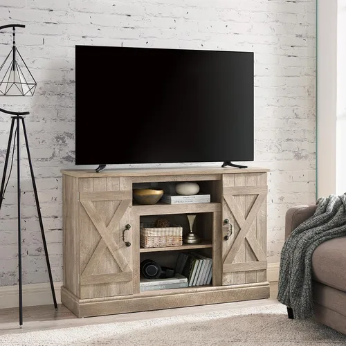 Miniatura 7 de Farmhouse Classic Media - Soporte de TV antiguo para TV de hasta 50 pulgadas con espacio de almacenamiento abierto y cerrado