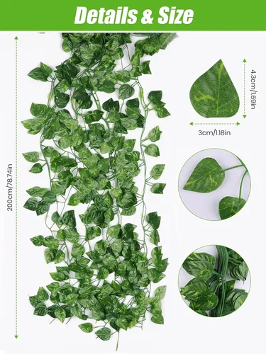 Miniatura 2 de Kalolary Guirnalda de hiedra artificial de 258 pies, 36 hebras, hojas, vides, plantas, plantas falsas para colgar para boda, lienzo de fondo, arco
