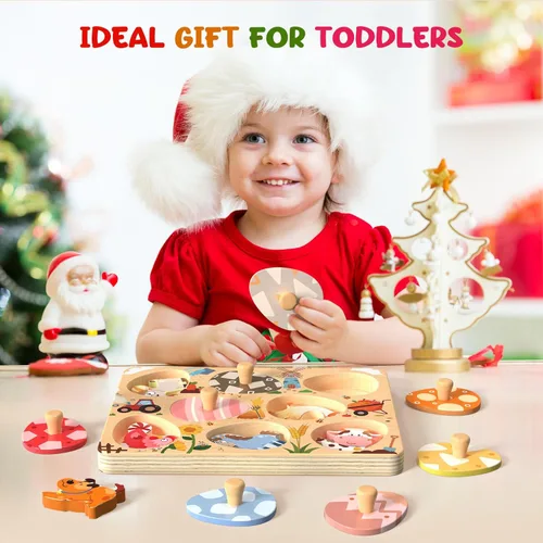 Miniatura 8 de Zeoddler Rompecabezas de madera de Pascua para niños pequeños, 8 piezas de rompecabezas de huevos a juego de animales de granja, juguetes Montessori
