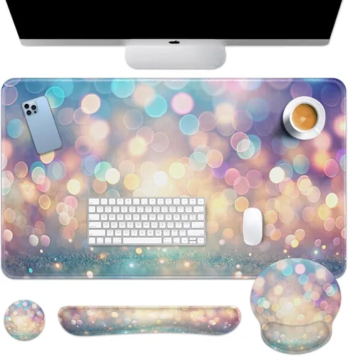 Miniatura 29 de Britimes Blue Sea - Juego de Alfombrilla de Teclado y Mouse Playa de Arena Rosa 4 en 1 Alfombrilla Grande + Reposamuñecas para Teclado +