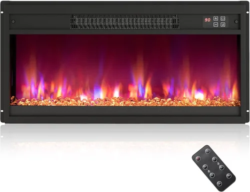 Miniatura 10 de Tangkula Inserto de chimenea eléctrica de 18 pulgadas, calentador de chimenea empotrado de 1500 W con control remoto, temporizador de 0.5 a 9 horas