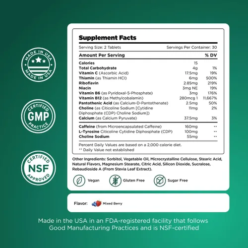Miniatura 3 de H-PROOF La vitamina energética en cualquier momento que necesites para una energía sostenida, concentración y alerta con cafeína sin nerviosismo, 60