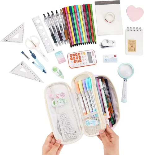 Miniatura 3 de Dugio Estuche grande para lápices de gran capacidad con cremallera para niñas, niños, adultos, papelería, estuche organizador para la escuela