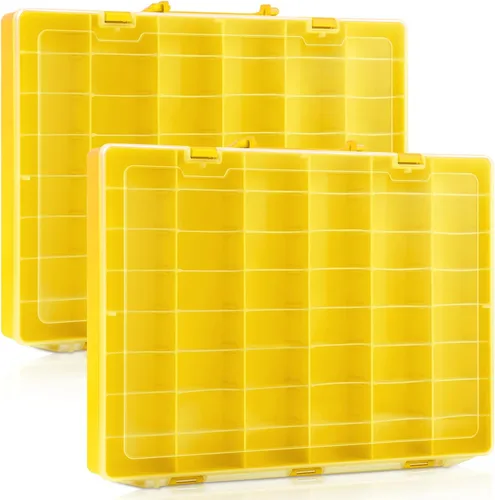 Juexica 2 piezas de gran caja organizadora de joyas de plástico con 48 cuadrículas, caja de aparejos, contenedor organizador de compartimentos con