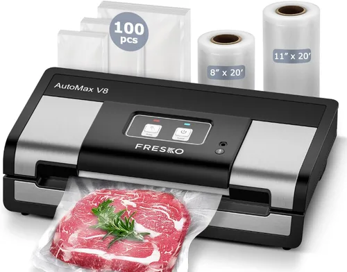 Sellador al vacío totalmente automático, potente máquina selladora al vacío de alimentos de 95 Kpa, detección automática de seco y húmedo | Cortador