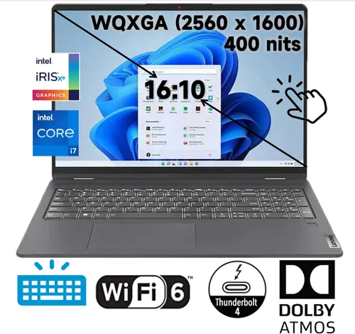Miniatura 3 de Lenovo Flex 5 WQXGA 2 en 1 de 16 pulgadas (2560 x 1600) 16:10 portátil con pantalla táctil, 10-Core i7-1255U, 400nits, 100% sRGB, KB retroiluminado