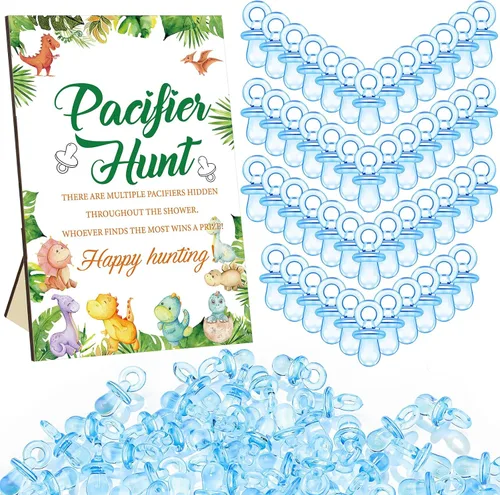 Miniatura 47 de Thyle Juego de 51 piezas de chupete de caza para baby shower, incluye signo de caza y 50 chupetes acrílicos para decoración de juegos de baby Rosa