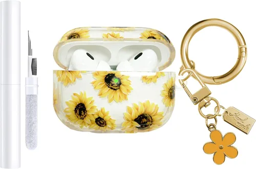 Miniatura 8 de Funda compatible con AirPods Pro 2 2022, TPU suave con bonito patrón de flores para AirPods Pro de 2ª/1ª generación con llavero de flores y Negro