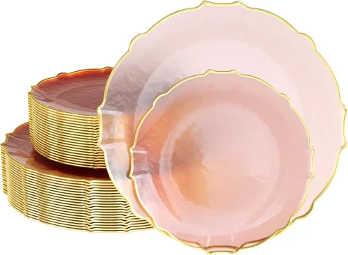 Miniatura 11 de Platos de plástico exquisitos para fiesta, juego de 40 piezas, elegantes platos de cena de plástico para 20 invitados, 20 platos de postre de 20 x