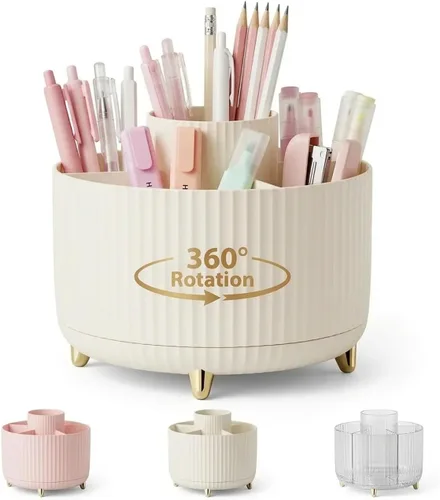 Miniatura 2 de Organizador de escritorio giratorio de 360 grados, pinceles de maquillaje, lápices, estante giratorio de almacenamiento de papelería de escritorio