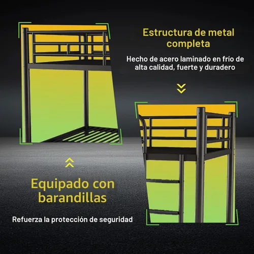 Miniatura 4 de erosoei Litera de metal, literas de tamaño matrimonial sobre tamaño matrimonial con escalera ancha extraíble y barandillas de longitud completa