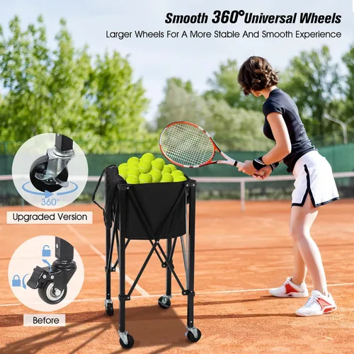 Miniatura 2 de Tolva portátil para pelotas de tenis con capacidad para 200 bolas, carrito de canasta de pelota de tenis con 4 ruedas y frenos, bolsa de tela Oxford