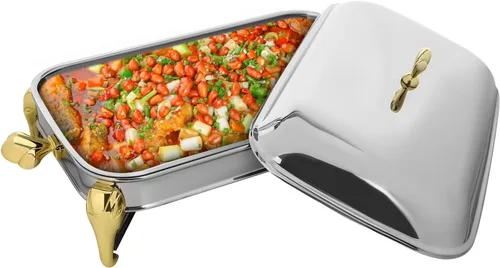 Miniatura 6 de Calentador de alimentos de acero inoxidable, juego de platos de bufé rectangular, estufa de buffet, juego de calentador de bufé para uso doméstico
